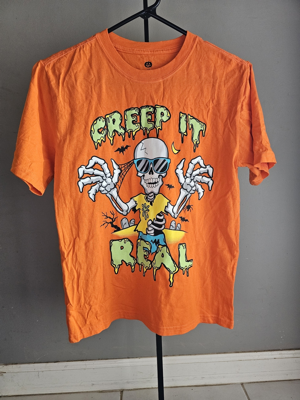 Orange 'Creep It Real' Graphic Tee - Short Sleeve Casual Shirt Large (10-12) Kid